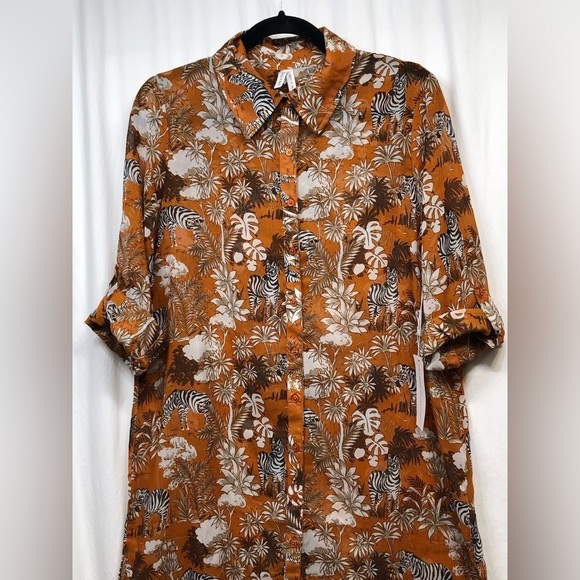 Live 4 Truth Long Shirt Dress Medium Womens Sheer Button Zebra Palm Trees NWT - Picture 5 of 16